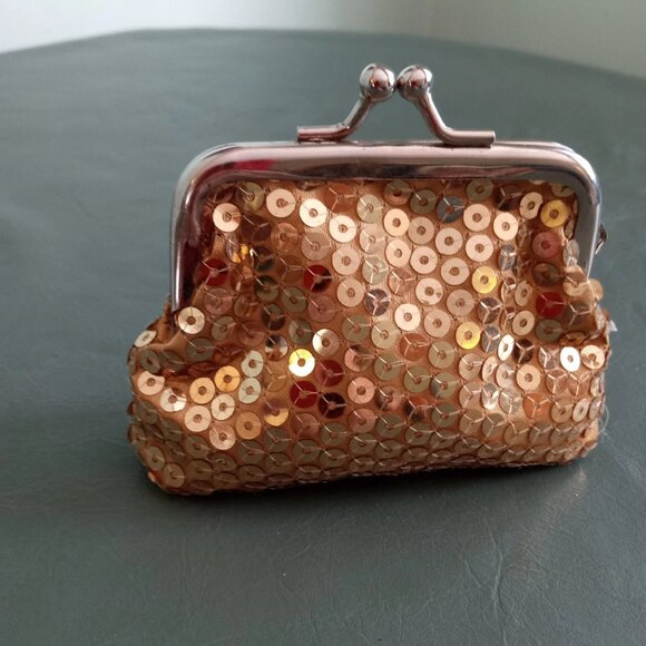 Little Gold Sequin Coin Purse Vintage Antique Old stocking gift for woman girl - Picture 6 of 10
